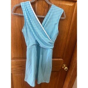 Lands End Womens Blue Gingham Swim Dress Bathing Suit SIZE 6 D